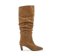 Jones Bootmaker Leather Ruched Knee High Stiletto Heel Boots Tan