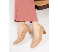 Jones Bootmaker Suede Block Heel Court Shoes Beige