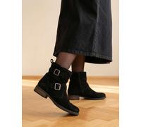 Jones Bootmaker Suede Buckle Block Heel Ankle Boots Black