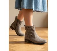Jones Bootmaker Suede Buckle Block Heel Ankle Boots Taupe