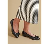 Jones Bootmaker Wide Fit Leather Bow Flat Pumps - 5 - Black, Black