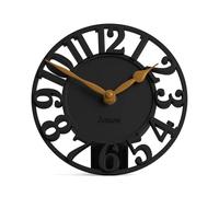 Jones Clocks® Ealing desk clock | Mini skeleton clock | Black | Freestanding contemporary mantel clock with cut out numbers for shelf, table, mantel or bedside