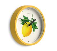 Jones Clocks® Fruit wall clock | Small round clock | 20cm | Yellow | Botanical illustrated lemon dial | Ideal for kitchen and dining rooms