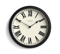 Jones Clocks® 'Hackney' wall clock | Classic round clock with roman numerals | 30cm | Black | Ideal for the kitchen, living room, office or bedroom