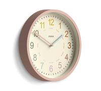 Jones Clocks® Kids wall clock | Small modern children’s nursery clock | 25cm | Pink | Colourful dial for learning to tell the time