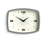 JONES CLOCKS® Movie wall clock | Retro rectangular clock | 25cm | Grey | Cool mid-century designer look for kitchen, living room or office