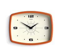 JONES CLOCKS® Movie wall clock | Retro rectangular clock | 25cm | Orange | Cool mid-century designer look for kitchen, living room or office