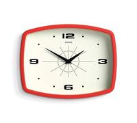 Jones Clocks® Movie wall clock | Retro rectangular clock | 25cm | Red | Cool mid-century designer look for kitchen, living room or office