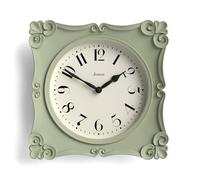 Jones Clocks® Rialto wall clock | Ornate square clock | 25cm | Sage green | Vintage style ideal for the living room or bedroom