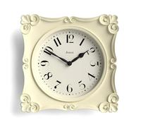 Jones Clocks® Rialto wall clock | Ornate vintage style square clock | 25cm | Cream | Ideal for the living room or bedroom