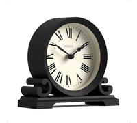 Jones Clocks® Saloon mantel clock | Small double scroll design | Black | Traditional design with roman numerals | Classic style for desk, table, shelf or bedside