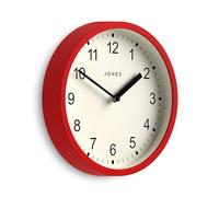 Jones Clocks® Spin wall clock | Small modern round clock | 20cm | Red | Easy to read numbers | Ideal for kitchen, office, children’s room or any small space