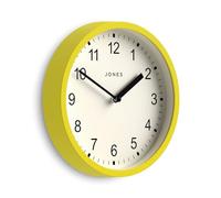 Jones Clocks® Spin wall clock | Small modern round clock | 20cm | Yellow | Easy to read numbers | Ideal for kitchen, office, children’s room or any small space