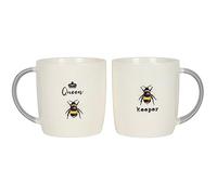 White "Queen Bee" & "Bee Keeper" Couples Mug Set - 9cm x 11cm (Set of 2) - Dishwasher & Microwave Safe - Perfect Gift for Anniversaries, Weddings, & Valentine's Day