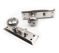 Jones & Grey Bellport New York Antique Nickel Solid Brass Round Knobs Door Handles on Backplate with Bathroom Privacy