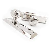 Jones & Grey Bellport New York Polished Nickel Solid Brass Round Knobs Mortice Door Handles on Backplate