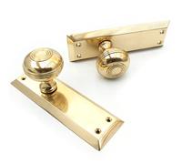 Jones & Grey Bellport New York Solid Brass Polished Round Knobs Mortice Door Handles on Backplate