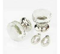 Jones & Grey Glass Round Door Knobs & Oval Escutcheons Polished Nickel