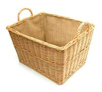 Jones & Grey Large Natural Willow Rectangle Tapered Basket with Handles and Hessian Liner, L 50cm x W 40cm x H 30cm