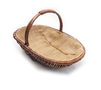 Jones & Grey Medium Brown Wicker Willow Trug Oval Garden Basket Hessian Lined, Size Large 50cm x 31cm