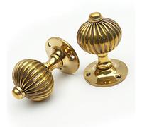 Jones & Grey Vintage Antique Brass Reeded Style Round Door Handles Knobs