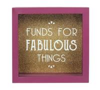 Jones Home & Gift Purple Glass Funds for Fabulous Things Money Box with Wooden Frame