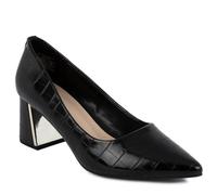 Jones New York Women’s Block Heel Pumps - Pointed Toe Slip-On Dress Shoes for Office, Party, and Formal Wear, Black Croco-canal, 4.5 UK