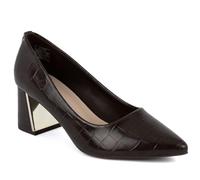 Jones New York Women’s Block Heel Pumps - Pointed Toe Slip-On Dress Shoes for Office, Party, and Formal Wear, Dark Brown Croco-canal, 7 UK