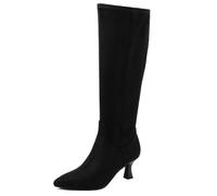 Jones New York Women’s Mid-Calf Boots with Stretch Microsuede Upper, Inside Zipper, Foam-Cushioned Insole, and Stacked Heel - Sonton, Black, 6 UK