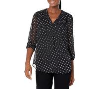Jones New York Women's 3/4 Sleeve Pleat Front Printed Tunic Top Shirt, B. Black/Winter White, XL