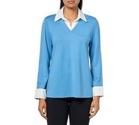 Jones New York Women's Long Sleeve Knit Shirt with Poplin Cuffs and Collar, Cadet Blue Combo, L