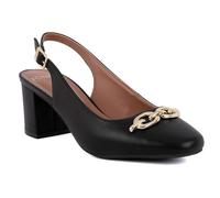 Jones New York Women's Patent Slingback Heeled Sandals | Block Heel Dress Shoes with Buckle | Open-Toe/Closed-Toe Elegant & Comfortable Footwear for Formal Events, Parties & Weddings, Black Smooth, 8