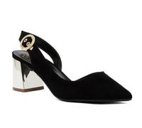 Jones New York Women's Patent Slingback Heeled Sandals | Block Heel Dress Shoes with Buckle | Open-Toe/Closed-Toe Elegant & Comfortable Footwear for Formal Events, Parties & Weddings, Black