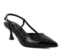 Jones New York Women's Pointed Toe Slingback Kitten Heels, Comfortable Dress Pumps with Adjustable Buckle, Elegant Low Heel Shoes for Wedding, Evening, or Office, Black Smooth, 7.5 UK