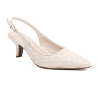 Jones New York Women's Pointed Toe Slingback Kitten Heels, Comfortable Dress Pumps with Adjustable Buckle, Elegant Low Heel Shoes for Wedding, Evening, or Office, Bone Woven, 8 UK