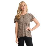 Jones New York Womens Short Flutter Sleeve Animal Print Top, Cafe Au Lait/Jblack, L