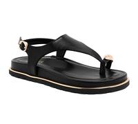 Jones New York Women's Thong Sandal, T-Strap Slingback Flat with Gold Trim Accent and Quilted Comfort Insole, Black, 6 UK