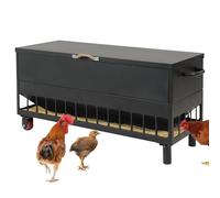 JonesHouseDeco 200LB Large Standing Metal Chicken Feeding Barrel, 38 Feeding Ports Portable Gravity Chicken Poultry Feeder Automatic Dispenser, Weather-Proof Heavy Duty Hunting Game Feeder