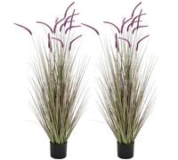 JonesHouseDeco 2Pack Artificial 5ft Purple Horsetail Reed Grass, 59in Artificial Indoor Outdoor Fake Grass Plant, Home Office Wedding Deco Artificial Plants in Pot Faux Greenery, Housewarming Gift
