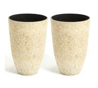 JonesHouseDeco 52CM Beige Planter 2 Pack - 35.5cm Dia Resin Architec Style Flower Pots Tree Planter Outdoor&Indoor Imitation Stone Finish Front Door Planters 45L