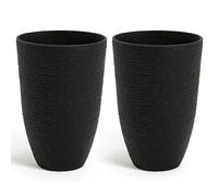 JonesHouseDeco 52CM Large Planter 2 Pack - 35.5cm Dia Resin for Trees Flower Pots Indoor & Outdoor Use, Imitation Stone Finish Planters Front Porch Patio Decorative BLACK