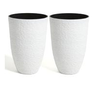 JonesHouseDeco 52CM Large Planter 2 Pack - 35.5cm Dia Resin for Trees Flower Pots Indoor & Outdoor Use, Imitation Stone Finish Planters Front Porch Patio Decorative WHITE