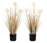 JonesHouseDeco 60cm (2Pack) Artificial Plastic Pampas Grass With Ball, 23.6in Tall Artificial Dogwood Indoor Outdoor Fake Grass Plant, Easy Care Home Office Wedding Deco Artificial Plants in Pot Faux