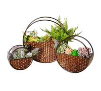 JonesHouseDeco Set of 3 Bronze Planter Flower Pot Wall Mounted Hanging Vase Metal Honeycomb Shaped Artificial Succulent Planters Landscaping Home Decoration Indoor Outdoor (Circular Shape)