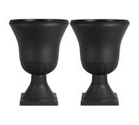 JonesHouseDeco Urn Planter Flower Pedestal Roman Trophy Pots 55cm 2 PCS Black Urn Pot Imitation Stone Urn Planters Deco Round Resin Flower Pots Lightweight Large Volume Plant Pot like Wine Glass