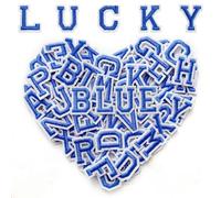 Jongdari 104PCS Small Iron on Letter Patches, 0.75 Inch 4 Sets Mini Embroidered Alphabet A-Z Patch Sew On Letters for Clothing, Dress, Hats, Socks, Jeans, DIY Accessories - Blue