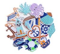 Jongdari 15pcs Summer Ocean Iron on Patches for Clothes, Cute Ship Sea Beach Embroidered Trucker Hat Sew on Applique Kawaii Repair Patch for Bags Jackets