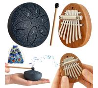 Jongdari Mini Rain Drum and Mini Kalimba Thumb Piano, 2pcs Mini Musical Instruments 8 Key Exquisite Finger Thumb Piano and 3 Inch 6 Notes Metal Steel Tongue Drum for Adult Beginners (Dark Blue)