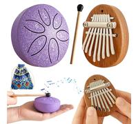Jongdari Mini Rain Drum and Mini Kalimba Thumb Piano, 2pcs Mini Musical Instruments 8 Key Exquisite Finger Thumb Piano and 3 Inch 6 Notes Metal Steel Tongue Drum for Adult Beginners (Purple)