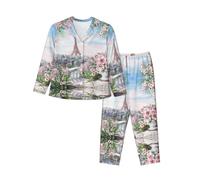 JONGYA Beautiful Eiffel Tower Paris Printed Women'S Long Sleeved Pajama Set, Comfortable And Fashionable Casual Pajamas Black